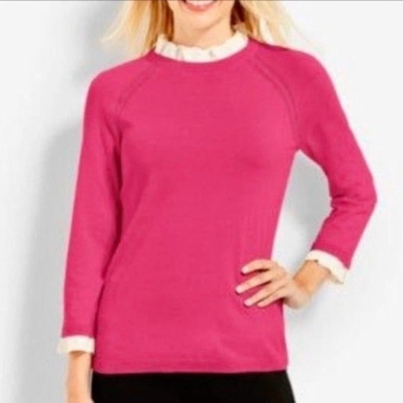 Talbots Sweaters - Talbots Pink Ruffle Layered Crewneck Sweater Small